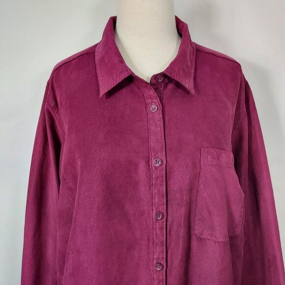 Catherines Womens 2X Faux Suede Long Sleeve Shirt Shacket Blouse Top Burgundy - Picture 3 of 11
